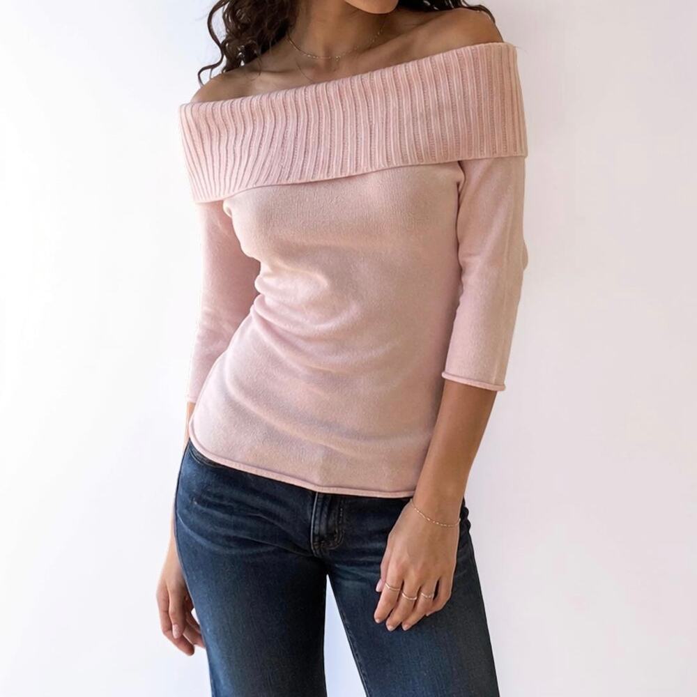 Y2K Arden B Pink Cashmere Off Shoulder Cowl Neck Sweater XS